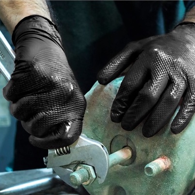 Diamond textured nitrile gloves close-up